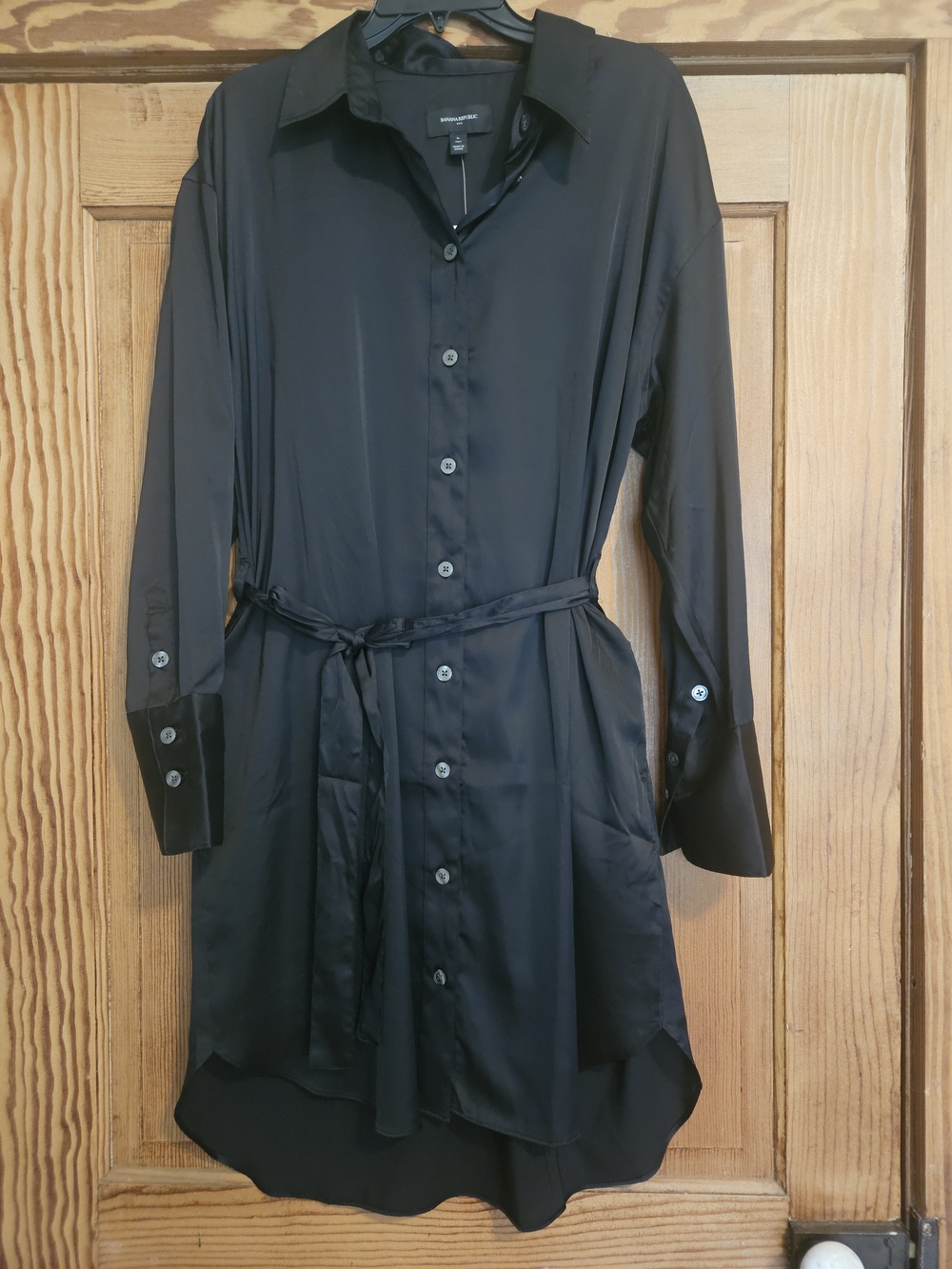 Banana Republic Black Button-Front Shirt Dress with Waist Tie